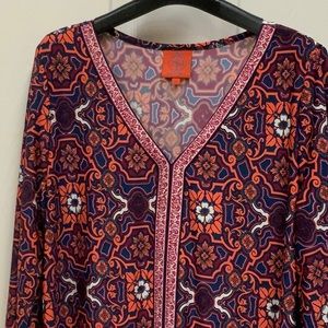 TRACY NEGOSHIAN Dress Size XL Burgundy Navy Off White Orange Chest=40